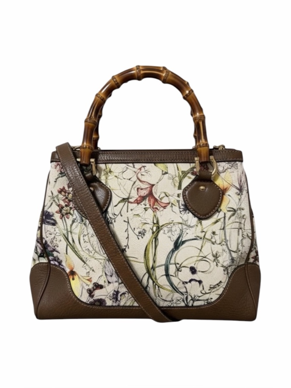 🪻Gucci Flora Canvas Bamboo Shopper Tote 2-Way Crossbody